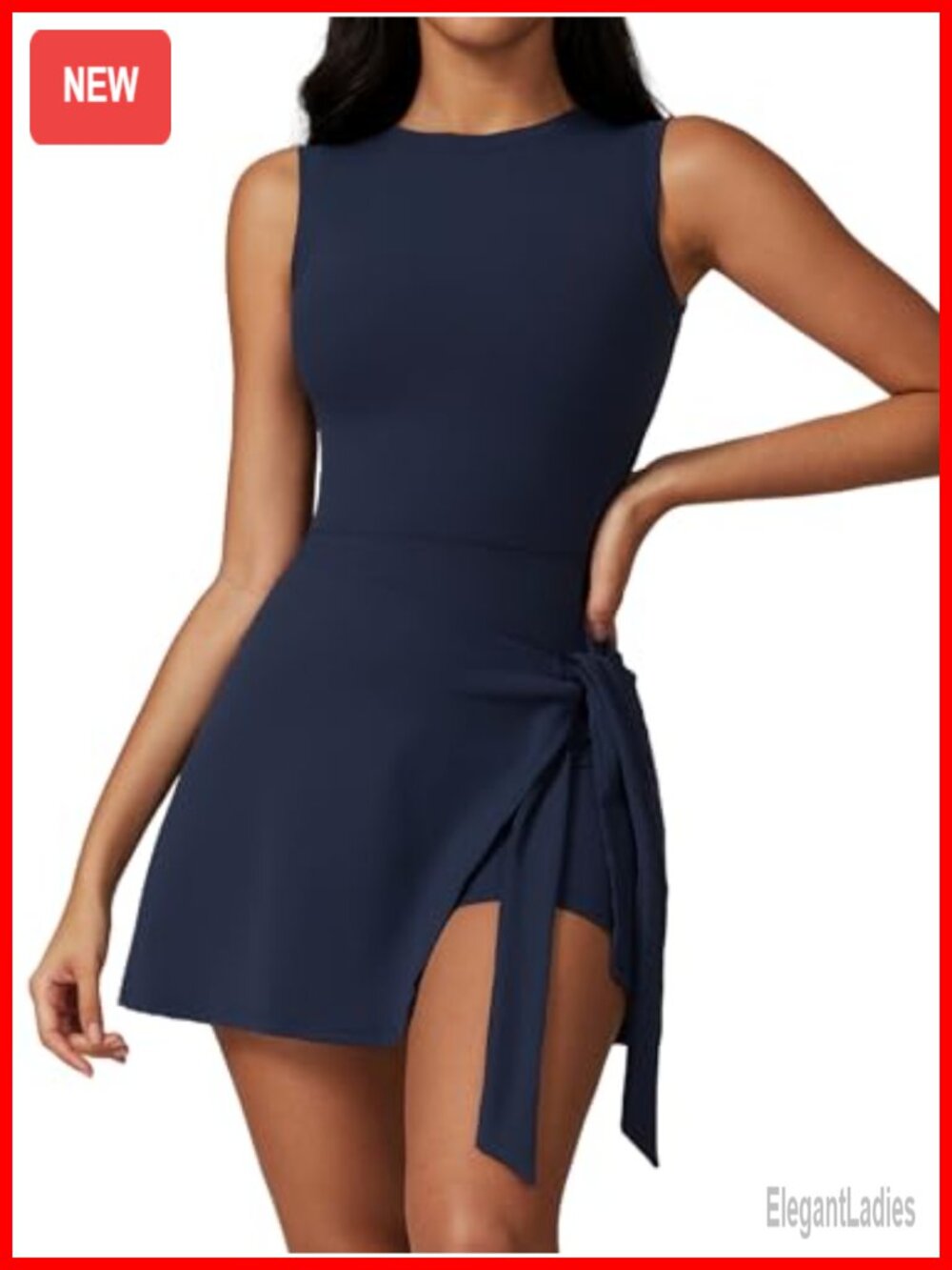 Sleeveless High Neck Tennis Dress with Built-in Shorts and Side Slit